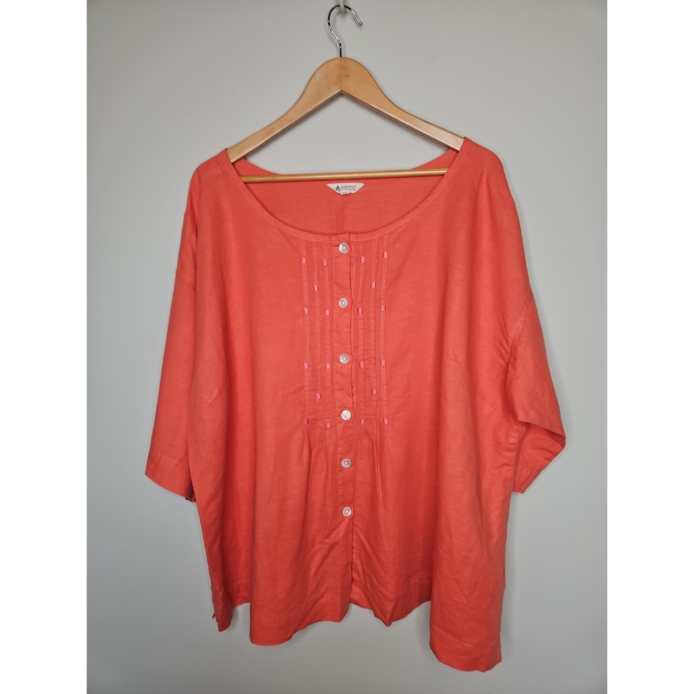 Marketplace India Blouse 2W Coral Linen Cotton Embroidered Shell Button Boho Top